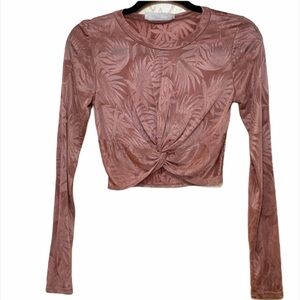 Audrey 3+1 Long Sleeve Twist Front Orange Crop Top